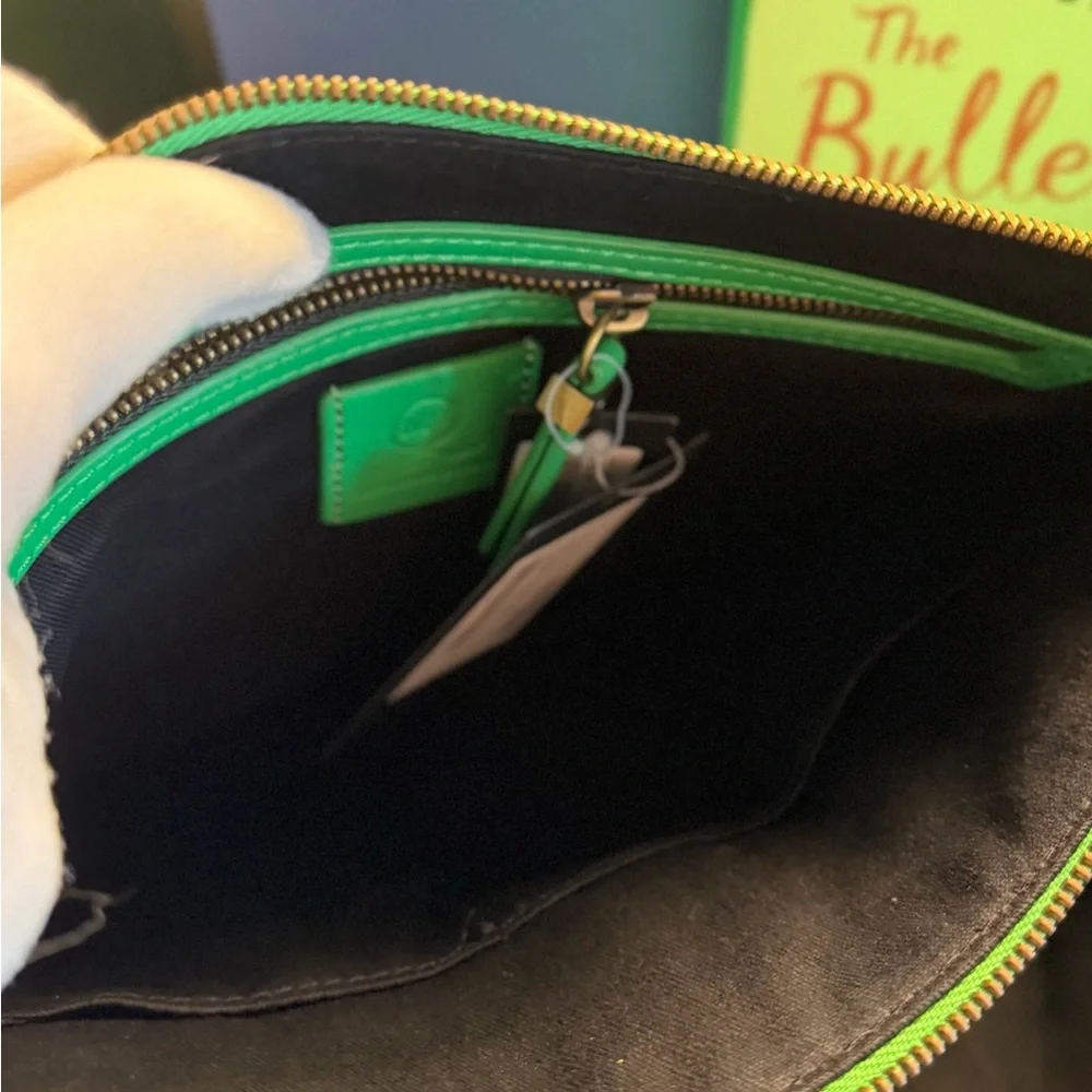 Alexander McQueen Black & White Patterned Toiletry Pouch with Green Trim NWT